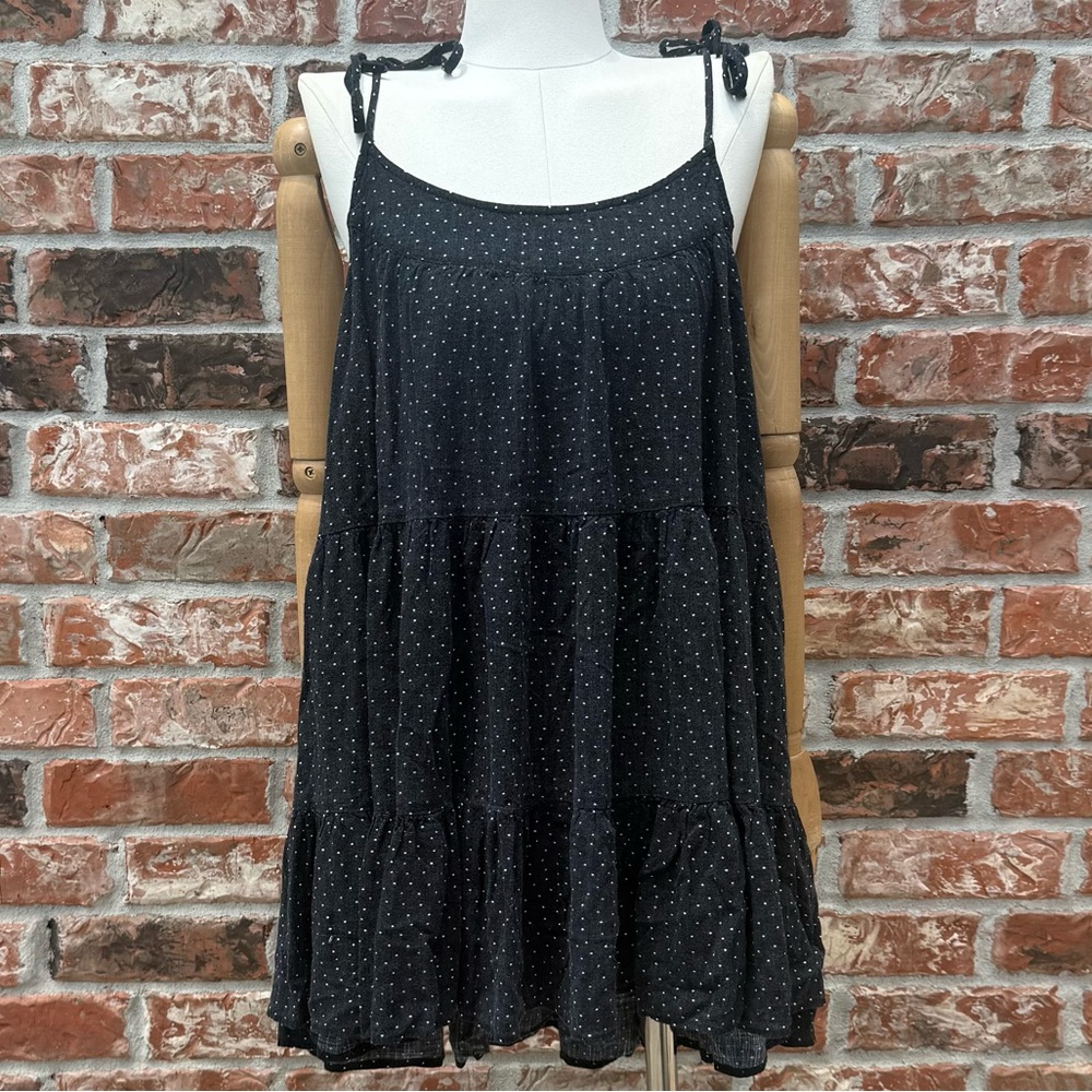 Anthropologie Cece Ditsy Dot Tiered Woven Black Polka Dot Sundress / L / EUC
